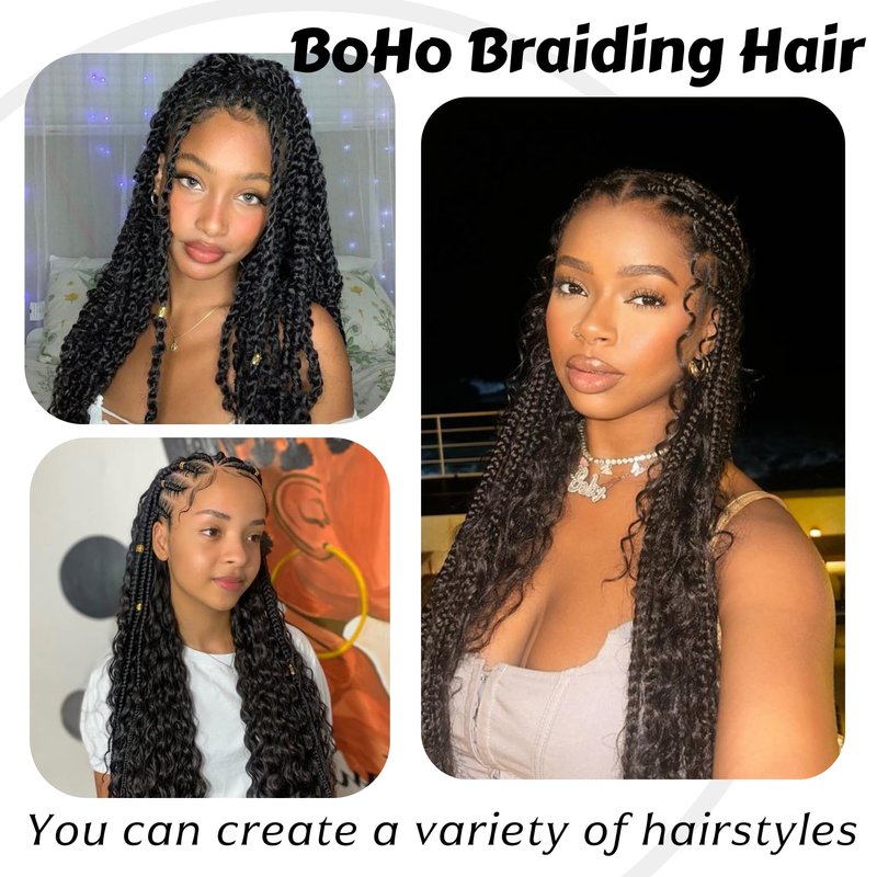 Human Braiding Hair for Boho Braids Deep Wave Bulk Human Hair 18 Inch 12A Knotless Boho Braiding Curly 100% Virgin No Weft Extensions Bohemian Braids 3 Bundles/Pack Natural Color