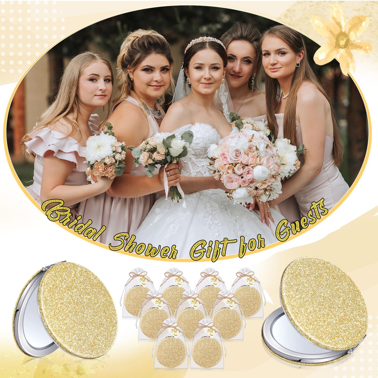 Chunful 30 Sets Compact Magnifying Mirrors Gifts with Thank You Card and Rope Quinceanera Party Favors for Guests Bridal Shower Wedding Souvenir Bridesmaids Mother's Day(30 Pcs,Champagne)