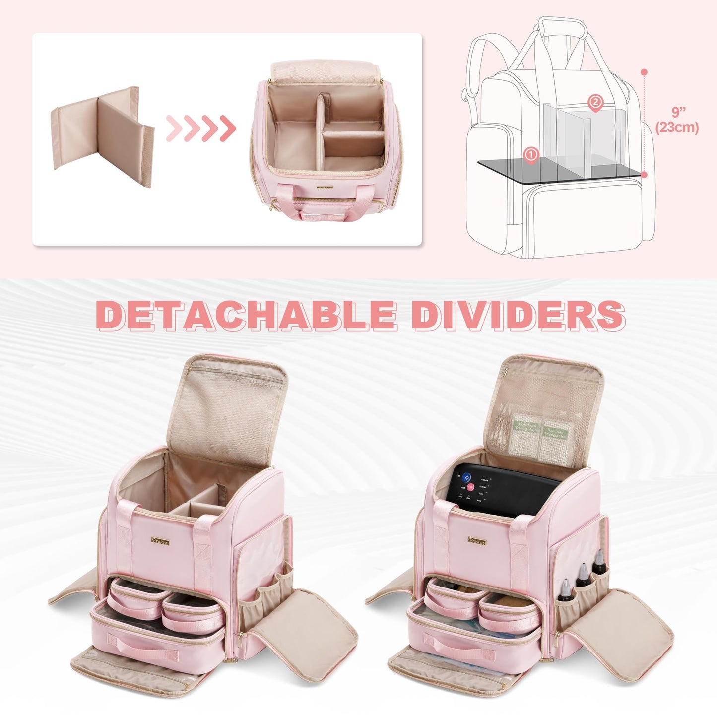 Prokva Tattoo Travel Case with 3 Cases, Tattoo Supplies Storage Organizer Backpack, Tattoo Stencil Printer Carrying Bag, Pink