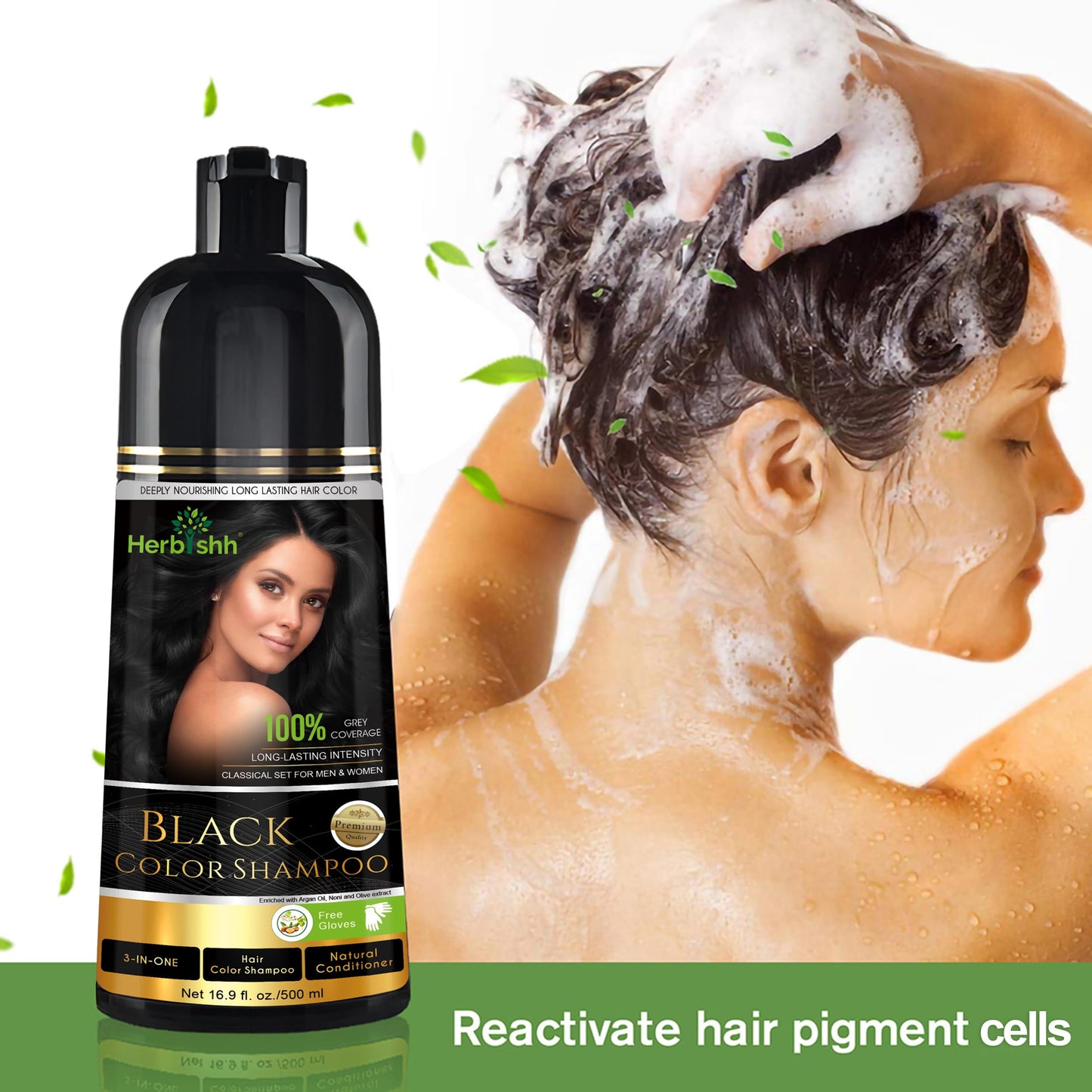 Herbishh Hair Color Shampoo for Gray, 500 ML - Black with Vitalizer Serum, Strengthener, Thickening for Thinning , Repairs Follicles, Promotes Healthier