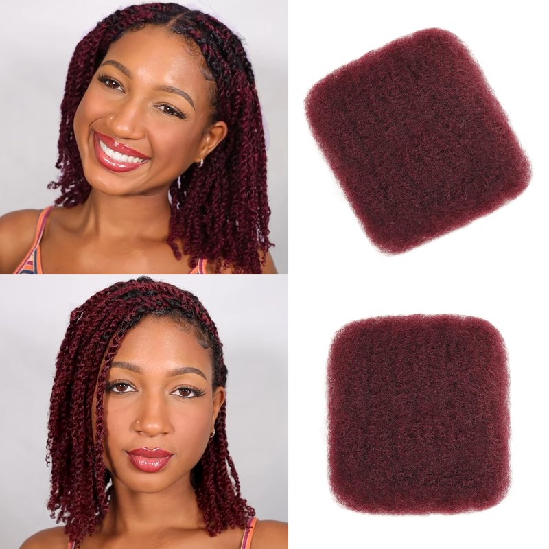 Afro Kinkys Bulk Human Hair, 12 Inch 50G/Pack Soft 4C Afro Kinky-Curly Human Hair Bulk for Twist Dreadlocks Extensions Repair Locs 99J Burgundy1 Pack (99J, 12 Inch)