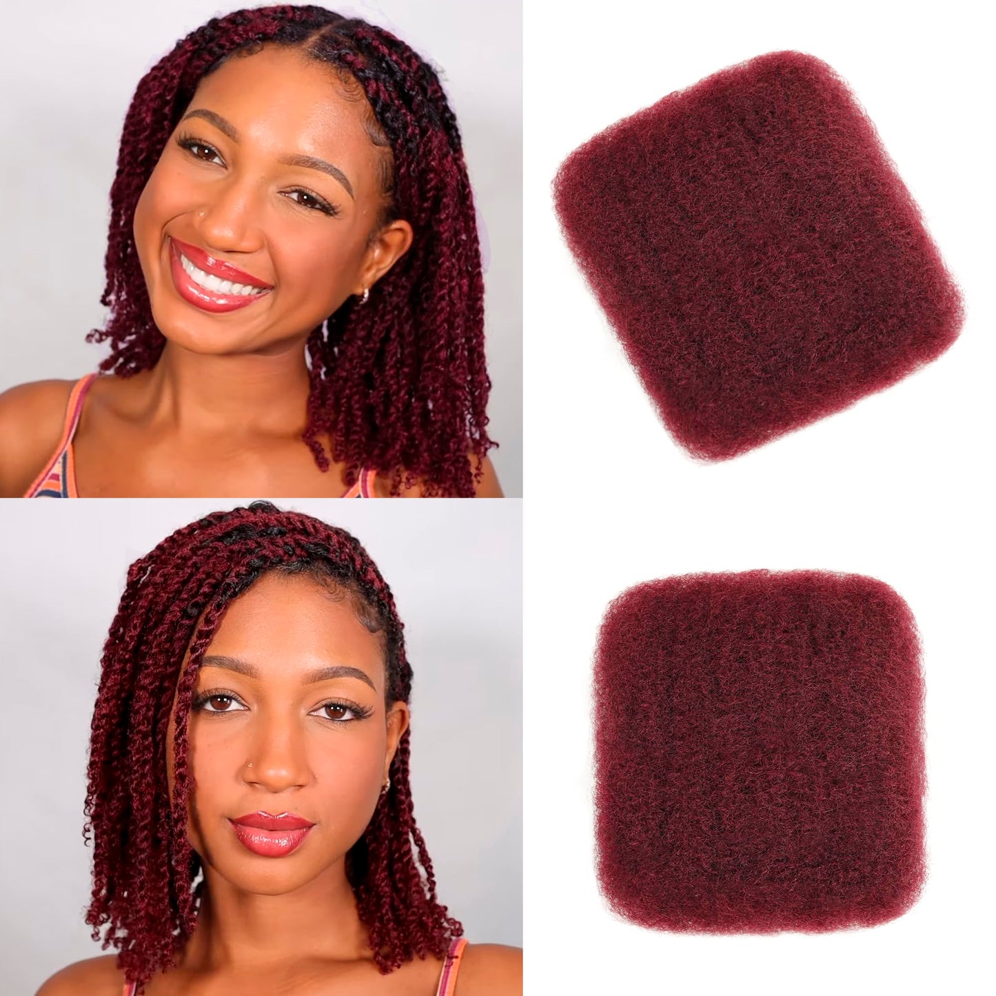 Afro Kinkys Bulk Human Hair, 12 Inch 50G/Pack Soft 4C Afro Kinky-Curly Human Hair Bulk for Twist Dreadlocks Extensions Repair Locs 99J Burgundy1 Pack (99J, 12 Inch)