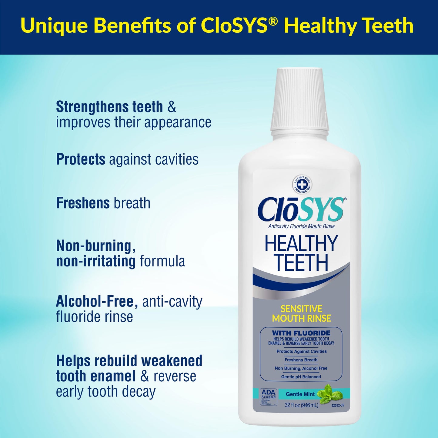 CloSYS Silver Healthy Teeth Anti-Cavity Oral Rinse, 32 Fl Oz (Pack of 2), Fluoride Mouthwash For Adults, Non-Burning, Non-Irritating