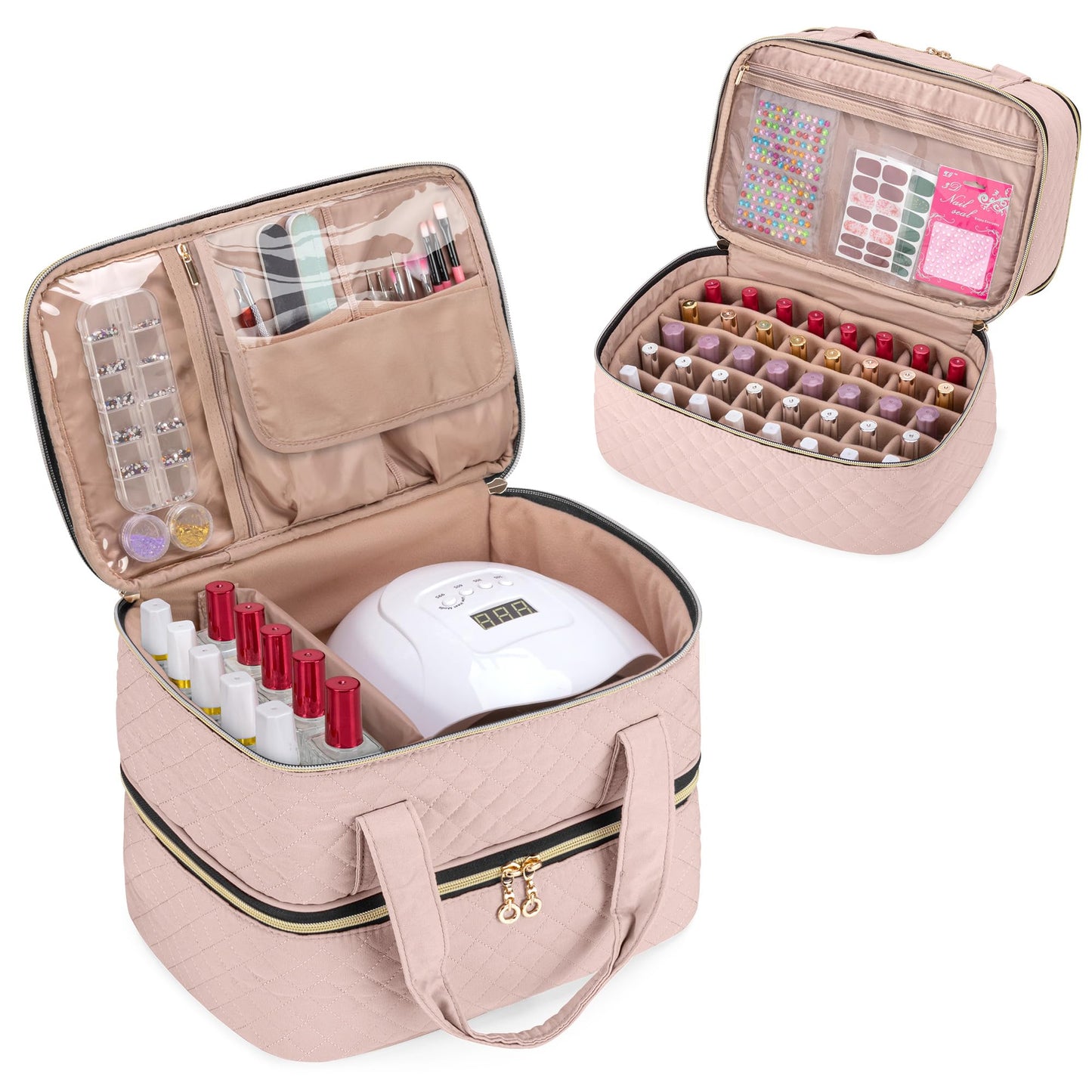 Yarwo Nail Polish Organizer Case Holds 50 Bottles(15ml/0.5 fl.oz)&Nail Lamp