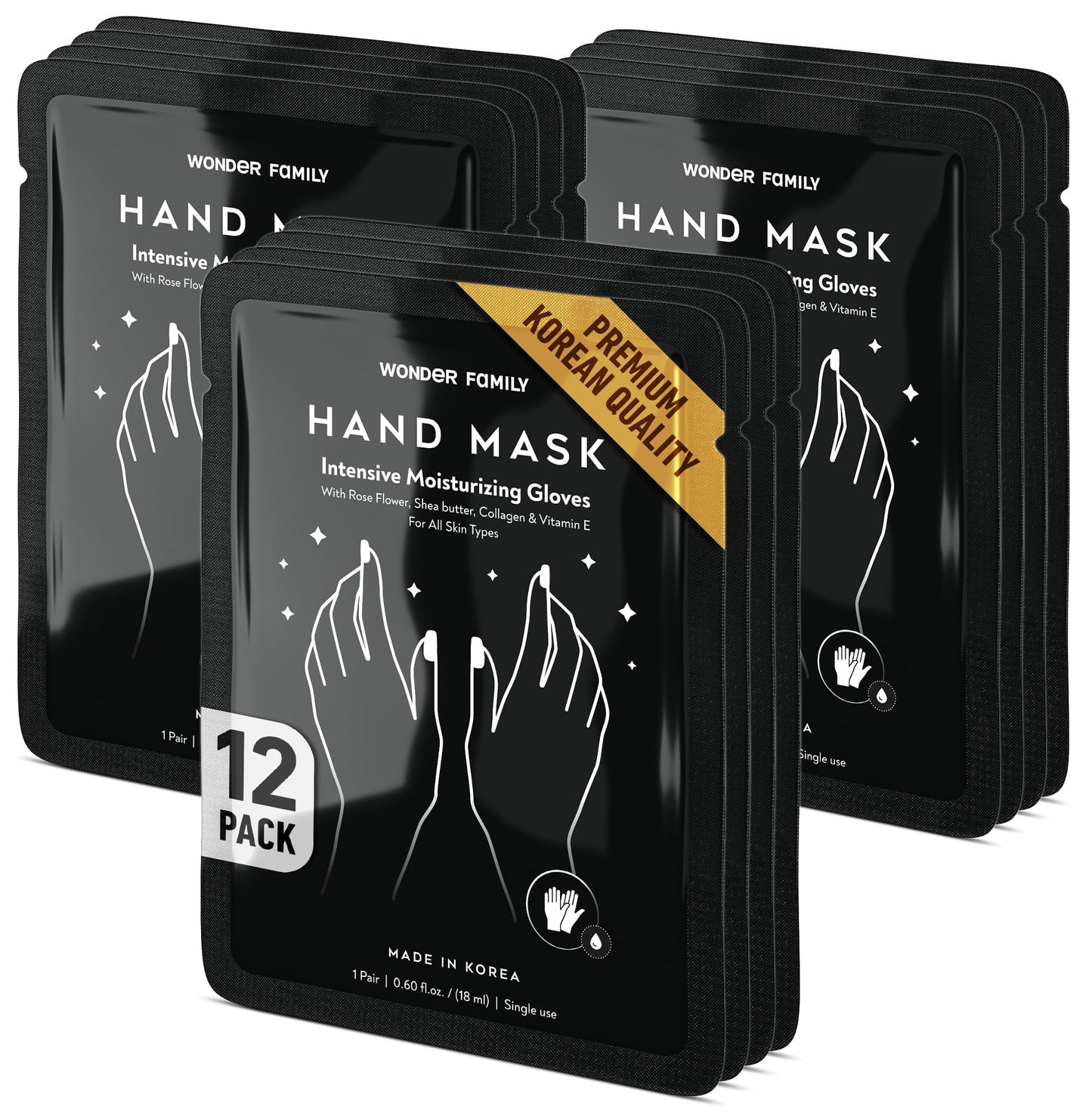 Korean Hand Masks Moisturizing Glove for Dry Hands - Hand Moisturizer Gloves for Women, Men - Hand Therapy Gloves with Collagen, Rose Oil, Shea Butter - White Hydrating Korean Hand Mask Bulk, 12 Pack