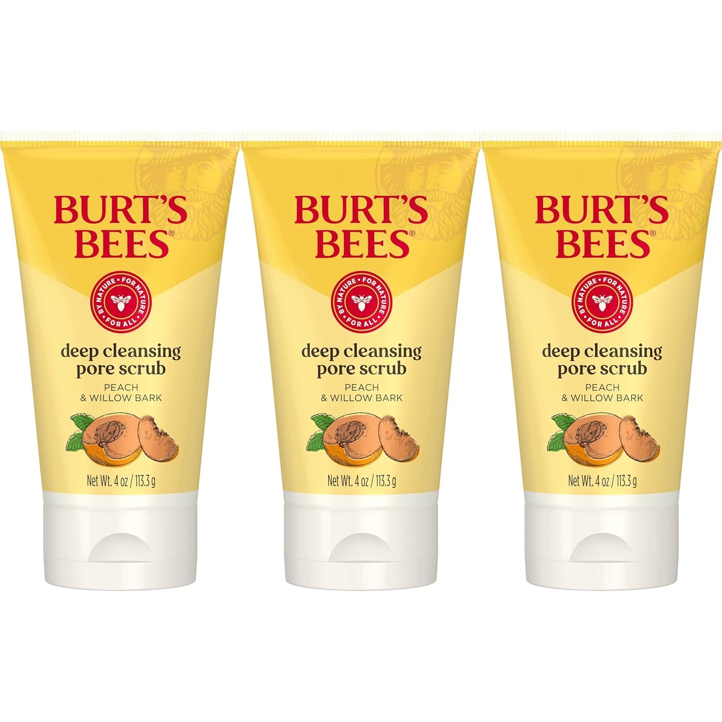 Burt's Bees Deep Cleansing Pore Scrub - Peach & Willow Bark | 4 Oz, Pack of 3