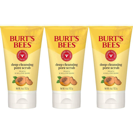 Burt's Bees Deep Cleansing Pore Scrub - Peach & Willow Bark | 4 Oz, Pack of 3