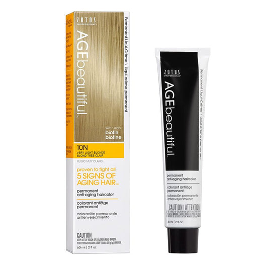 AGE beautiful Permanent Hair Color Dye Liqui Creme | 100% Gray Coverage | Anti-Aging Haircolor | Biotin for Thicker, Fuller Hair | Professional Salon Coloring | 10N Very Light Blonde