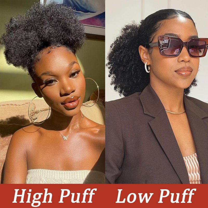 SAKALAKA Ponytail Extension Drawstring Human Hair Clip in Pony Tail Hair Extensions for Black Women Curly Wave Thick Hair Natural Looking Hair Pieces Kinky Curly Human Hair Ponytail（16Inch）