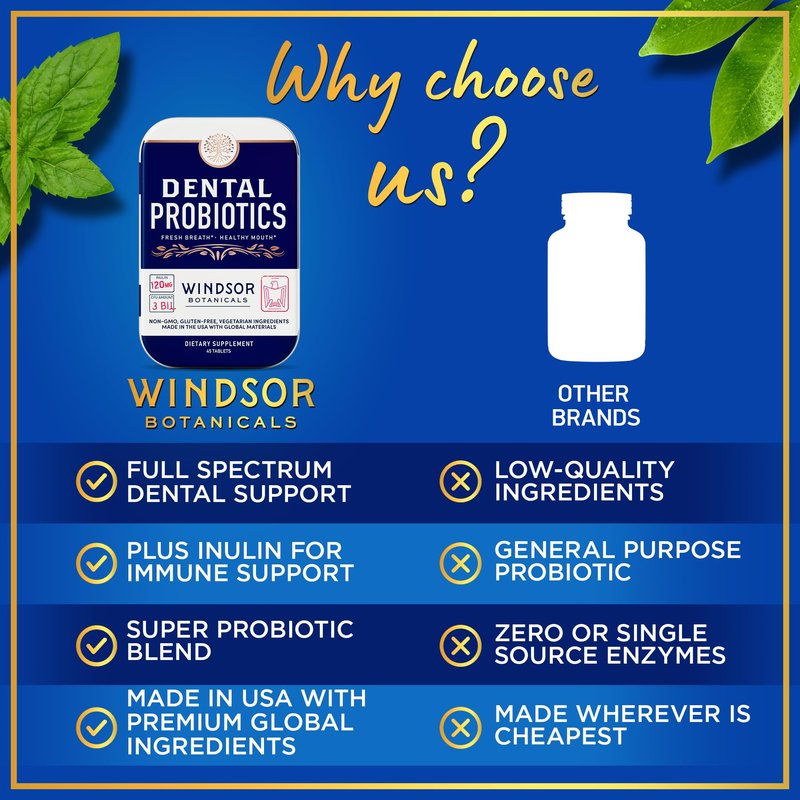 Dental Probiotics for Teeth and Gums - 3BN CFU Lactobacillus Salivarius Acidophilus Casei Tablets - Oral Probiotics for Mouth Bad Breath Treatment for Adults - 45 Chewable Dental Probiotic in a Tin