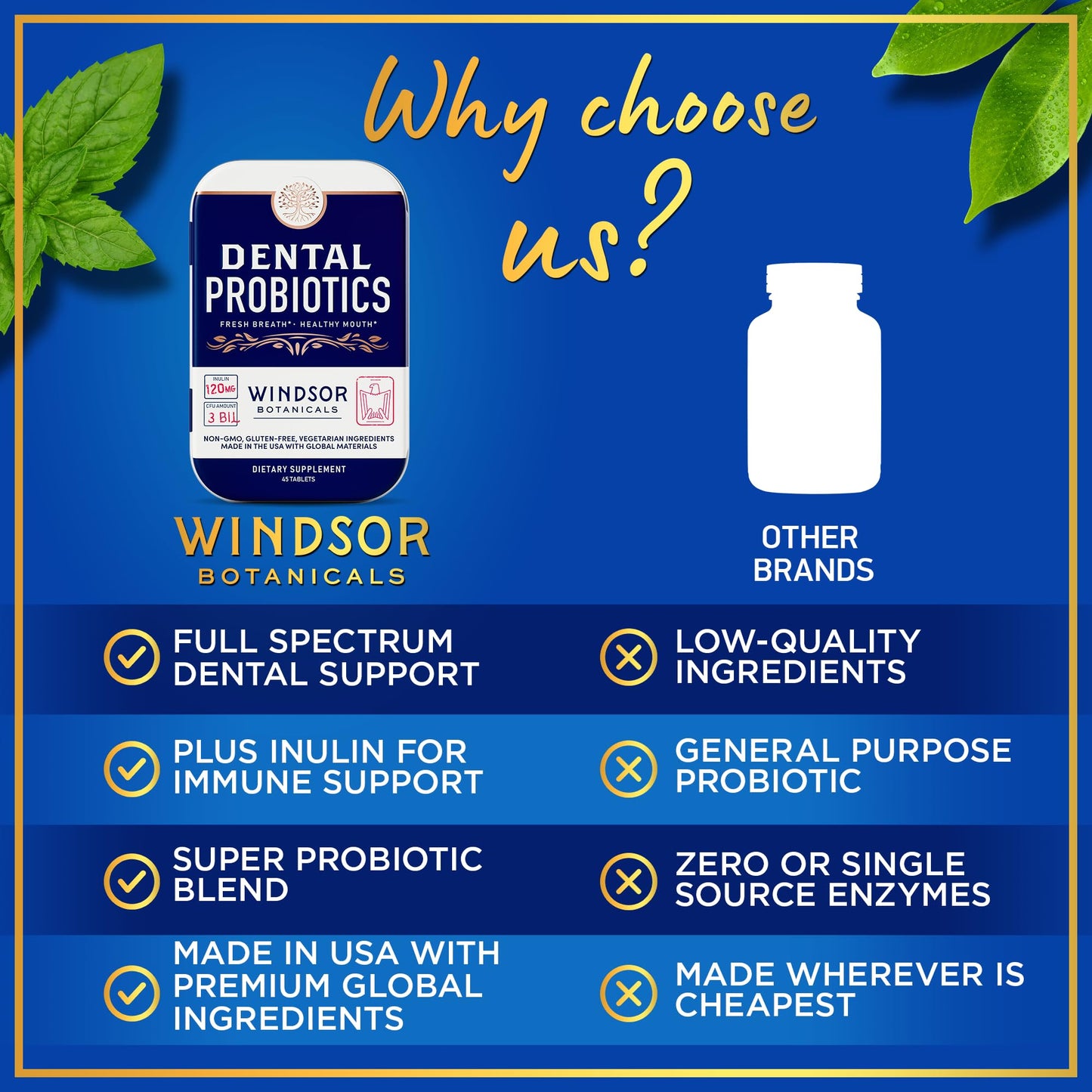 Dental Probiotics for Teeth and Gums - 3BN CFU Lactobacillus Salivarius Acidophilus Casei Tablets - Oral Probiotics for Mouth Bad Breath Treatment for Adults - 45 Chewable Dental Probiotic in a Tin