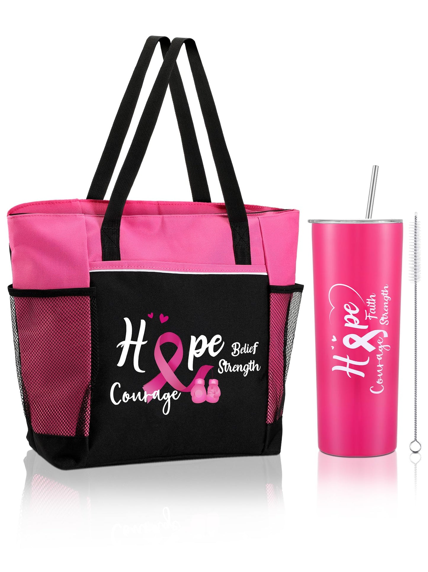 Paterr 2 Pack Breast Cancer Awareness Gifts Chemo Bags and Totes Chemo Care Package for Women Breast Cancer Accessories(Classic Pink,Breast Cancer)
