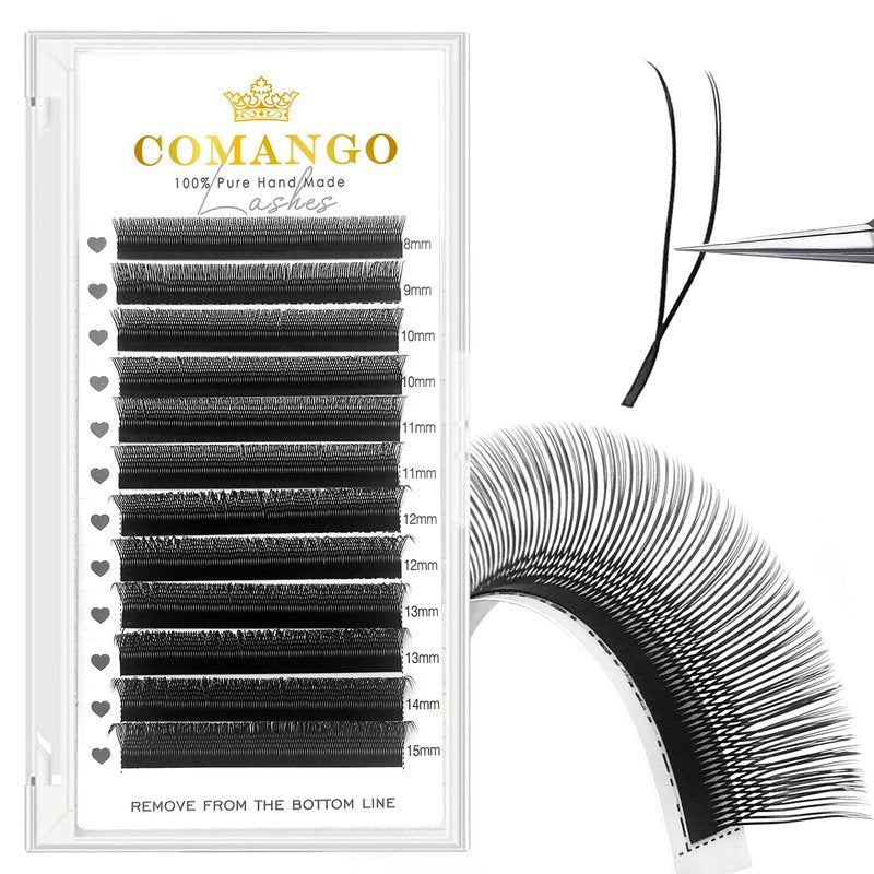 CoMango U Lash Extensions Premade Fans U Shape Eyelash Extension 2D UU Lash Fan Double Tips D Curly U Type Volume Lashes Fan 0.07mm Natural Eyelash Extensions Salon Supplies(black,UU-0.07-D-8-15mm)