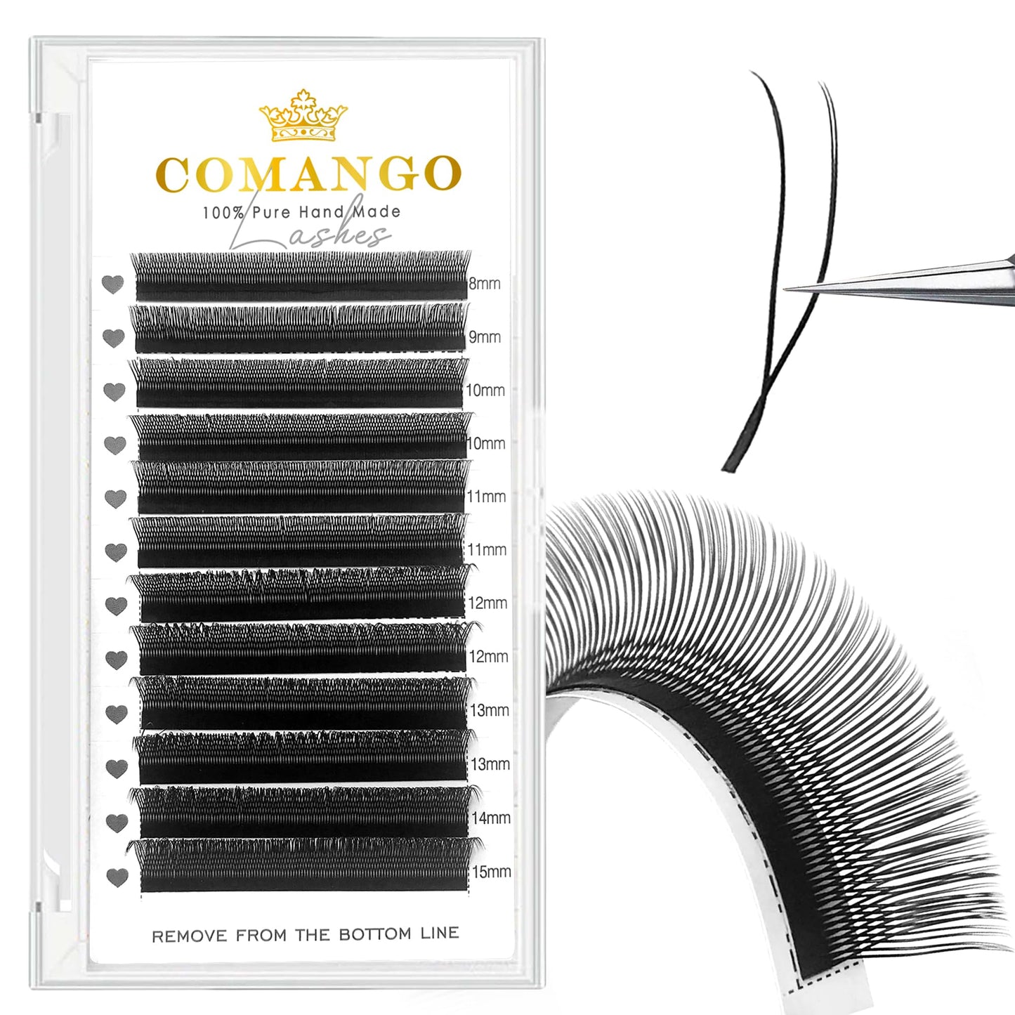 CoMango U Lash Extensions Premade Fans U Shape Eyelash Extension 2D UU Lash Fan Double Tips D Curly U Type Volume Lashes Fan 0.07mm Natural Eyelash Extensions Salon Supplies(black,UU-0.07-D-8-15mm)