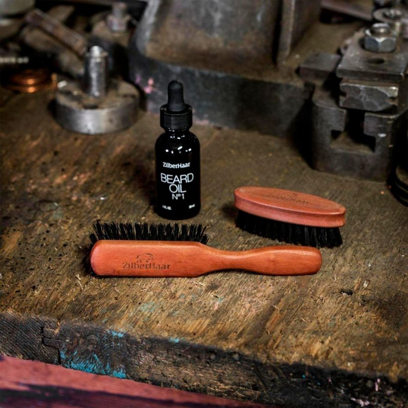 Beard Brush by ZilberHaar - Stiff Boar Bristles for Men's Grooming - Straightens and Promotes Growth - Works with Beard Oil and Balm - For Beard Kits - 6 inches long