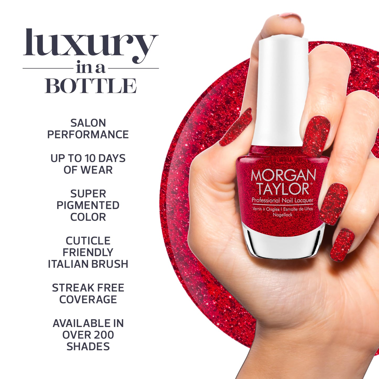 Morgan Taylor Floral Wonderland Collection Lacquer Nail Polish – Poinsettia Stardust, 15mL