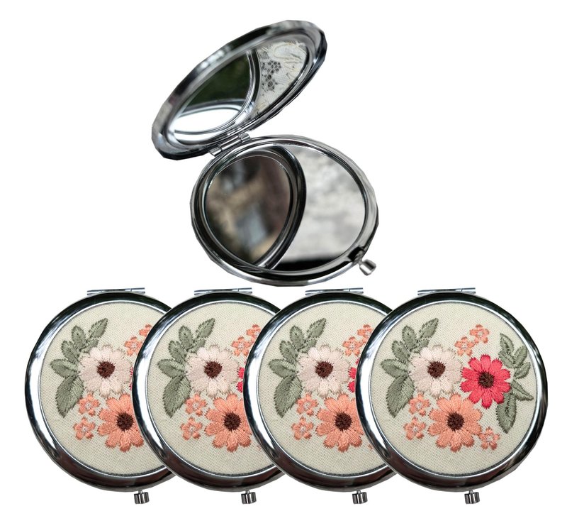 Leimandy 4-Piece Bridesmaid Compact Mirror Set - Double-Sided 1x/2x Magnification Embroidered Daisy Design Portable Purse Mirror for Wedding | Birthday L2 (Daisy Flower)