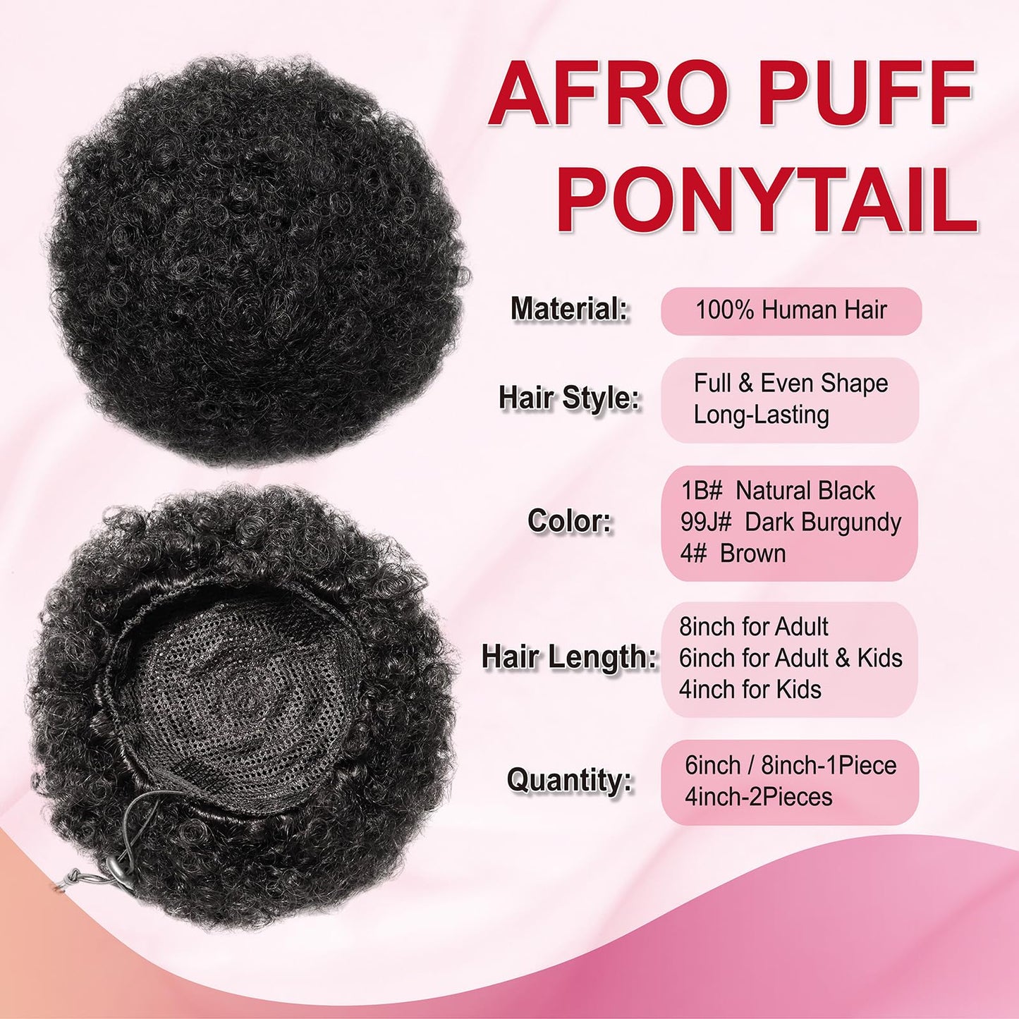 Afro Puff Ponytail Drawstring Extensions Wigs Real Human Hair for Girls Women, Natural Black Virgin Hair 8 Inch Afro Puff Hair Extensions Clip On Kinky Drawstring Curly Ponytail Bun Hairpiece Wigs
