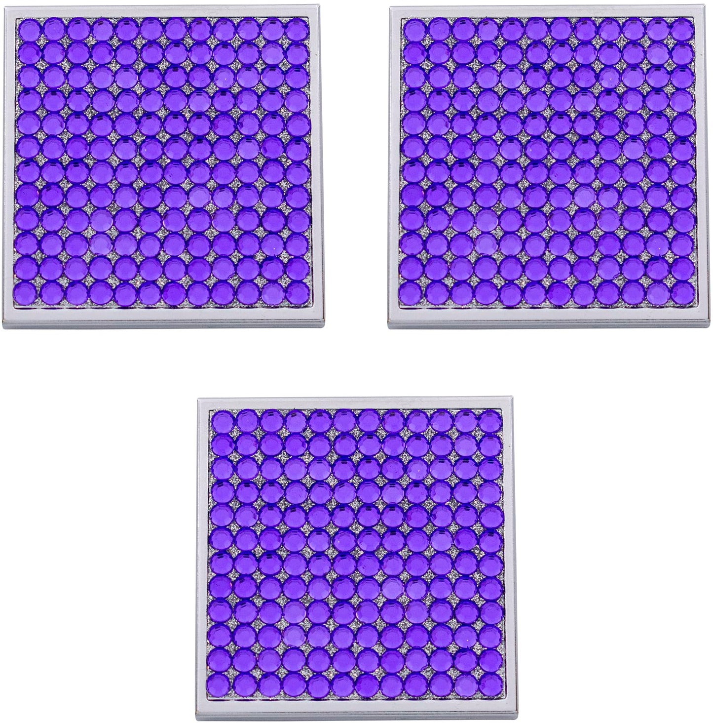 Stephanie Imports Set of 3 Double Sided Magnifying Square Compact Mirrors with Rhinestones (Purple)