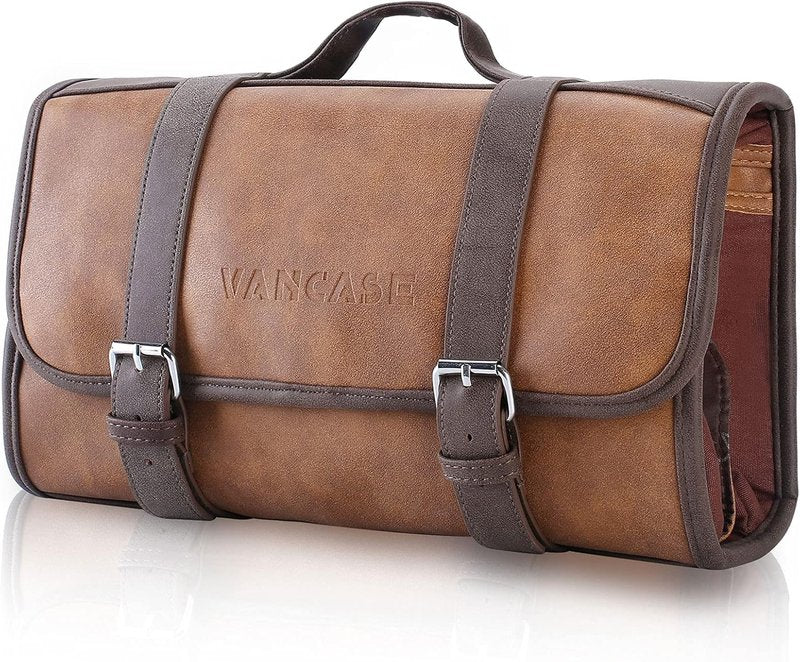 Hanging Toiletry Bag for Men - Leather Travel Organizer | Bathroom & Shower Makeup Kit