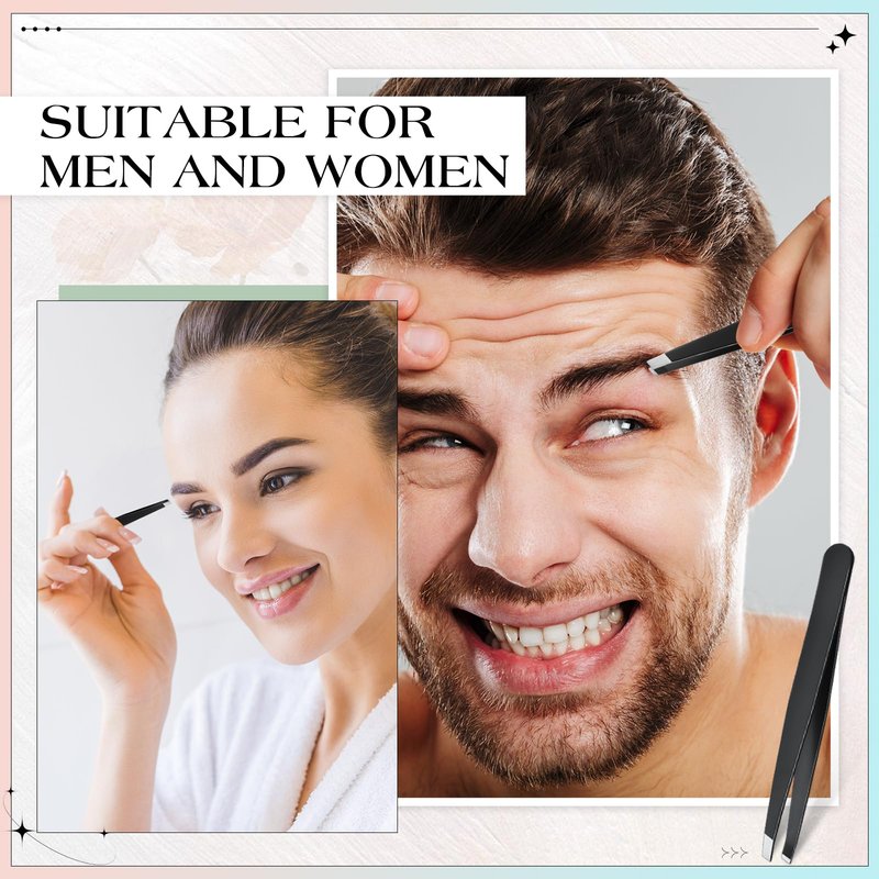 Lasnten 120 Pieces Stainless Steel Eyebrow Slanted Tweezers Black Slanted Tip Eyebrow Tweezers for Men and Women Removal Eyebrows,Ingrown Hair,Hand and Facial Hair,Lash Extension