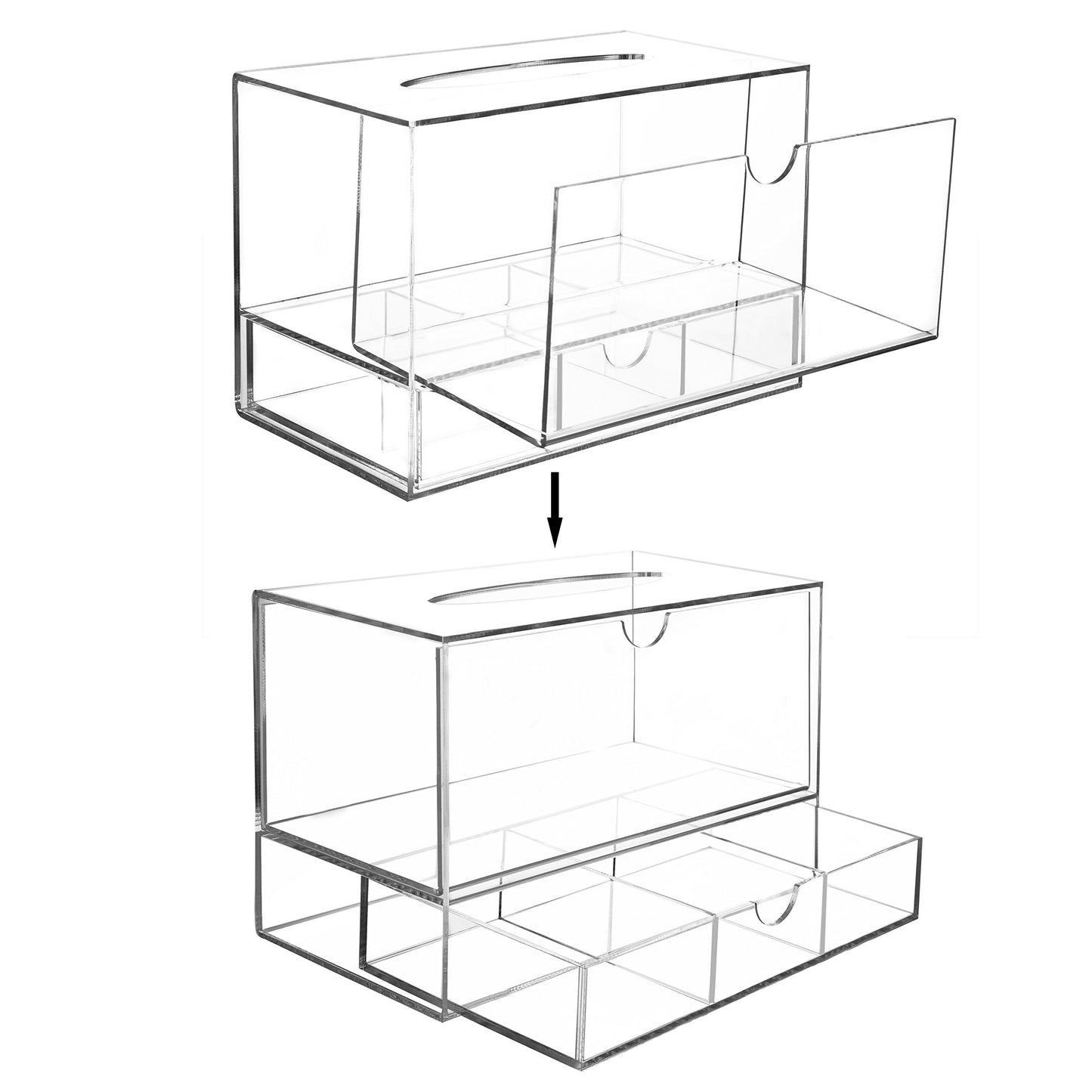 MyGift Modern Clear Acrylic Facial Tissue Dispenser Holder with Pull-Out Drawer for Makeup Cosmetics and Accessories, Vanity Countertop Bathroom Supplies Caddy