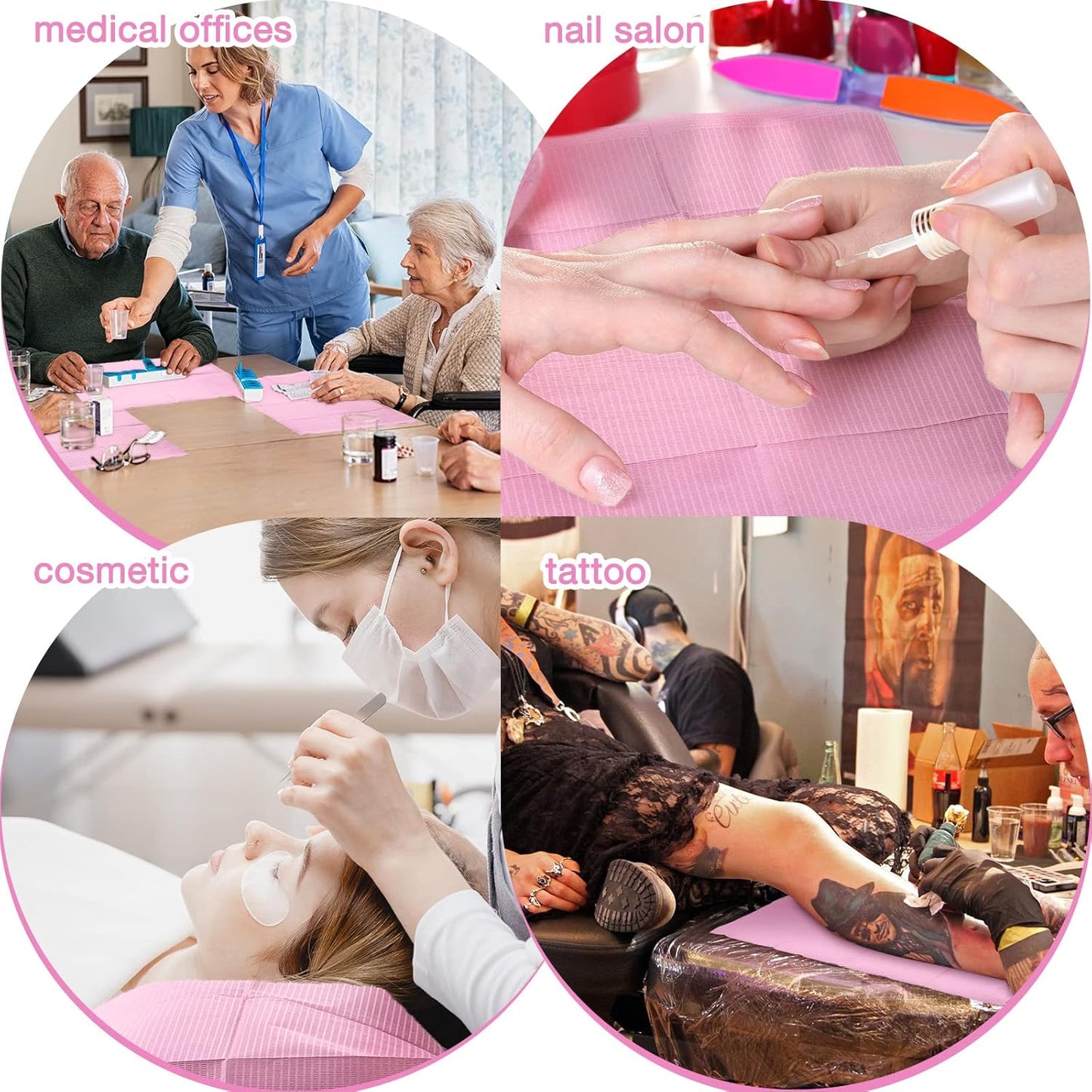 Disposable Nail Table Towels - 250 Pcs 3 Ply Waterproof Mat | 13'' x 18'' Pink Patient Bibs