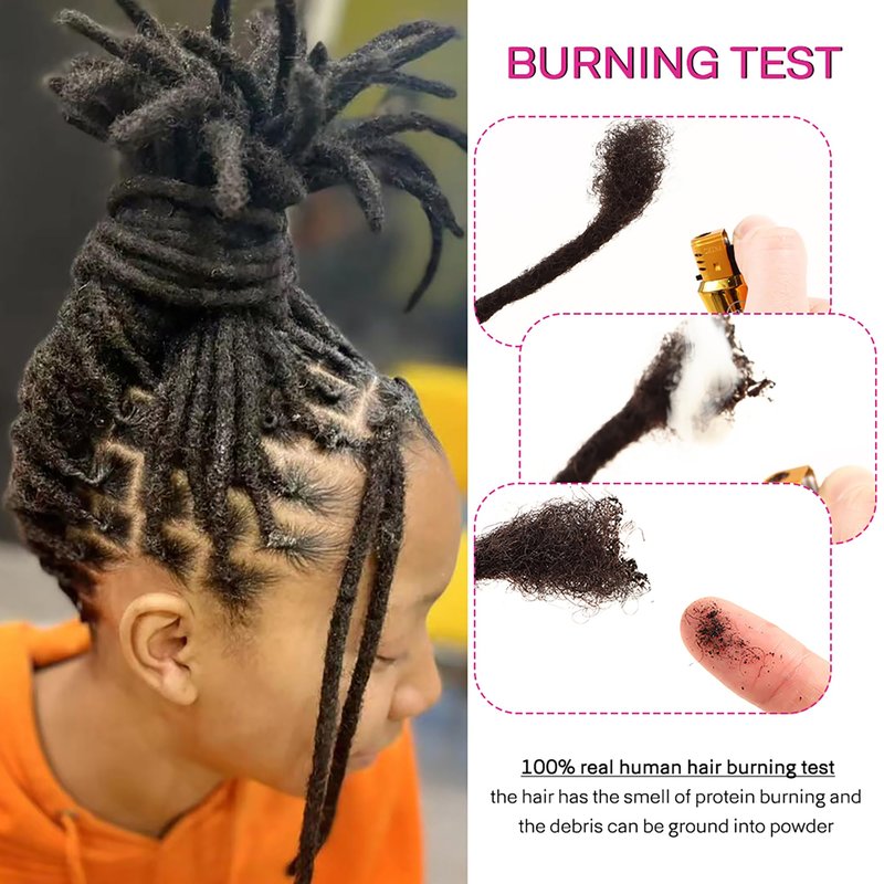 Orientdreads Human Hair Natural Color Handmade Crochet Afro Hair Soft Dreadlocks Extensions 0.4cm 0.6cm 0.8cm Thickness (8in 20 strands, Natural black 0.8cm)