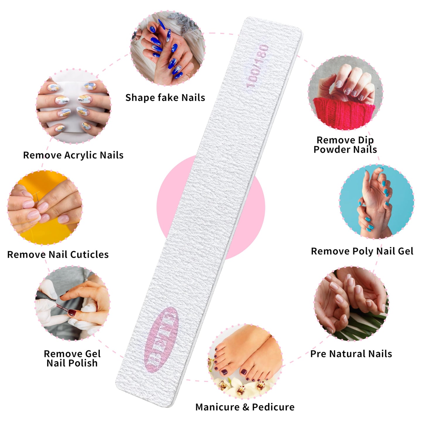 Nail File 20 PCS Professional Reusable 100/180 Grit Double Sides Washable Nail File Manicure Tools for Poly Nail Extension Gel and Acrylic Nails Tools Suit for Home Salon