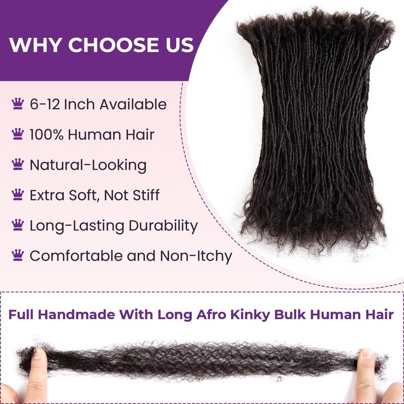 8-12 Inch Sister locks Human Hair Handmade Interlock Locs Curly Tips Sister Loc Real Human Hair Microlocs Extensions Permanent Dreadlock Extensions Natural Soft Looking (0.1cm,10 Inch-10 Strands)