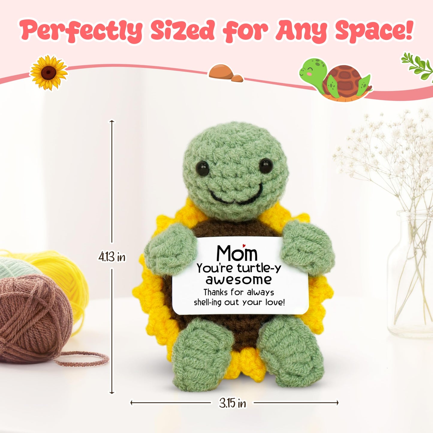 OASSIE Gifts for Mom from Daughter Son - Handmade Positive Crochet Turtle Sunflower - Mothers Day Birthday Gifts for Mom Mother in Law Mama Grandma, Emotional Support Crochet