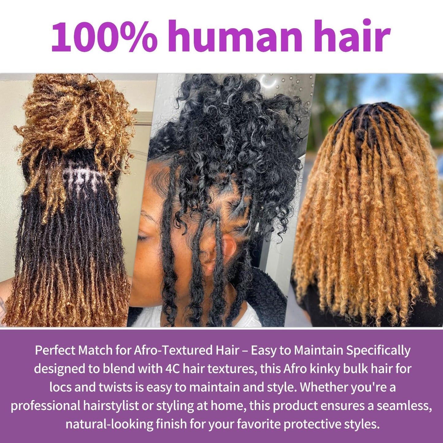 Afro Kinky Curly Human Hair Bulk – 100% Real Human Hair for Loc Extensions, Braiding, Mini Twists, Crochet & Loc Repair (16 inch, I pack (50g)