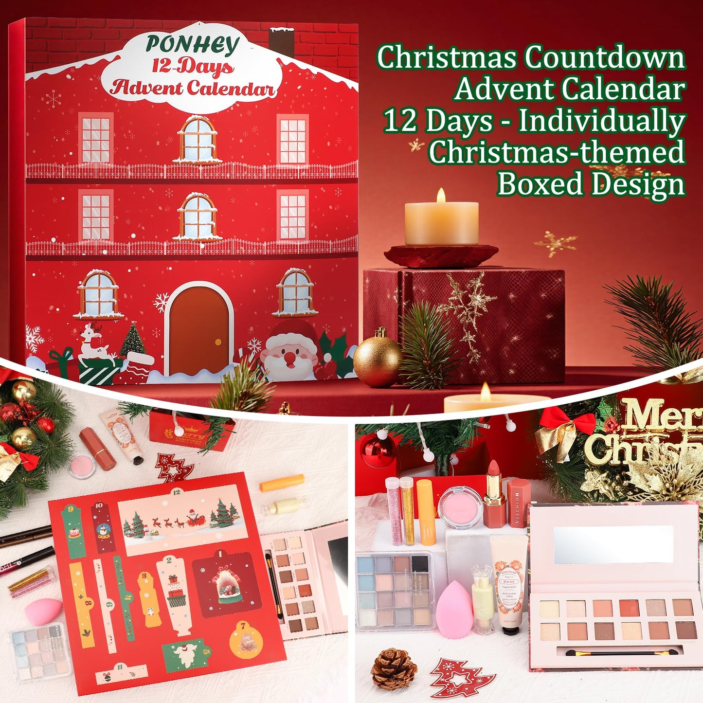 Ponhey Makeup Advent Calendar 2025,12 Days Christams Advent Beauty Calendar,Countdown Calendar For Girls Teens Women Adult,Xmas Holiday Beauty & Cosmetic Surprise Gift