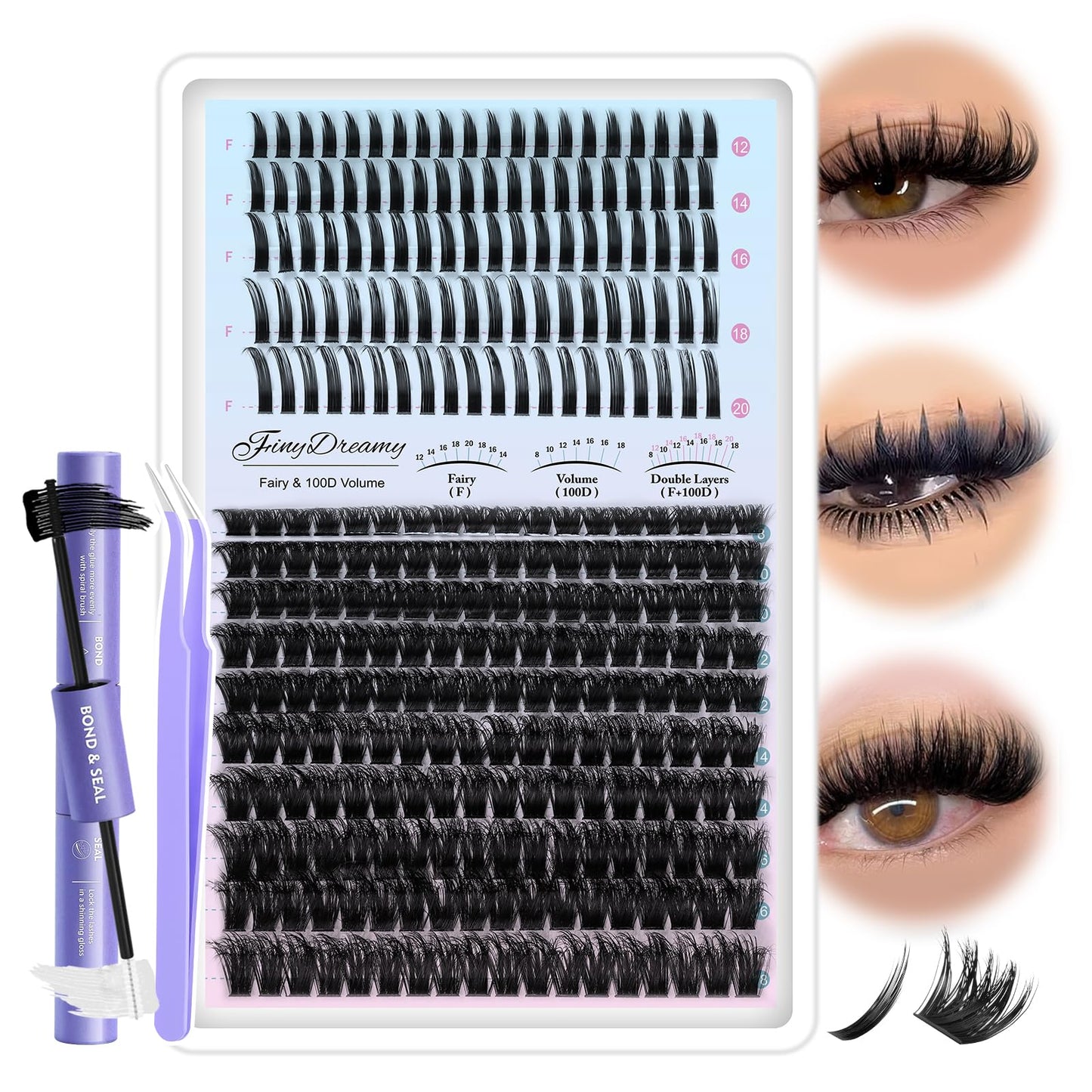 Lash Clusters Kit with Spikes 100D Wispy Long 8-20mm Lash Spikes DIY Thick Cluster Eyelash Extensions Spiky Manga Individual Lashes 280pcs Fairy with Bond & Seal, Tweezers