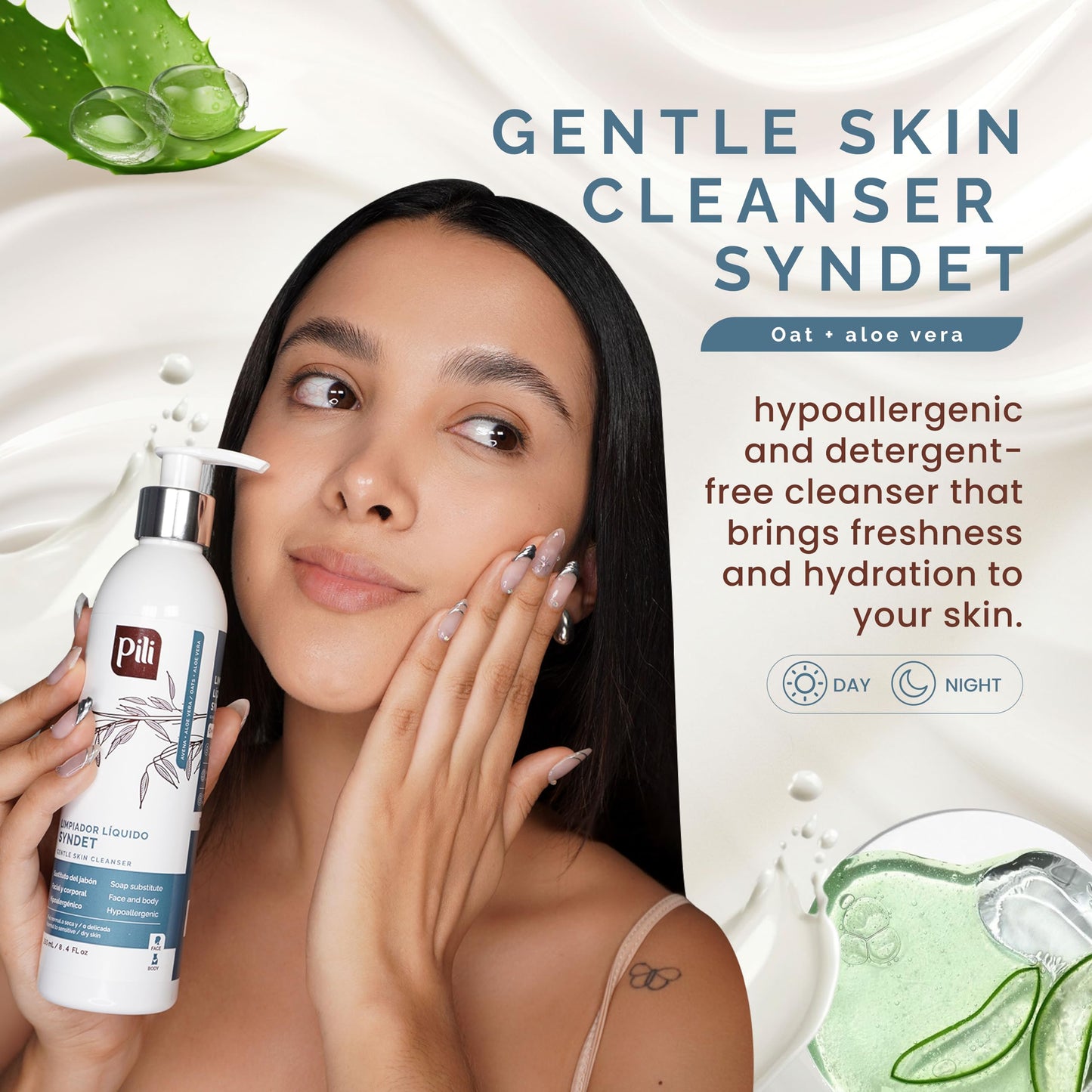Pili Natural Syndet - Gentle Skin Cleanser with Oatmeal and Aloe Vera - Hypoallergenic cleanser for sensitive skin - 8.4 Fl.oz (Pack of 2)