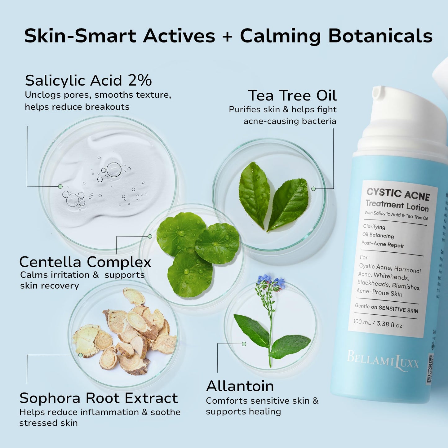 BellamiLuxx Cystic Acne Treatment for Face: Hormonal Acne Treatment Cream for Teens & Adults - Salicylic Acid & Tea Tree Oil Pimple Spot Remover - Anti-Acne Moisturizer Reduces Redness, Blemishes