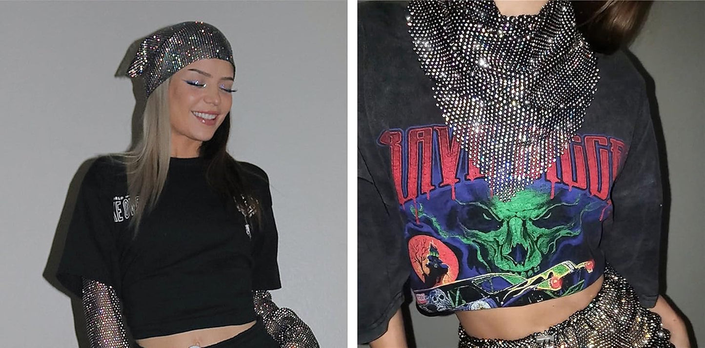 Rhinestone Mesh Headband - Sparkly Crystal Hair Scarf for Parties & Nightclubs | Stylish Turban Bandana