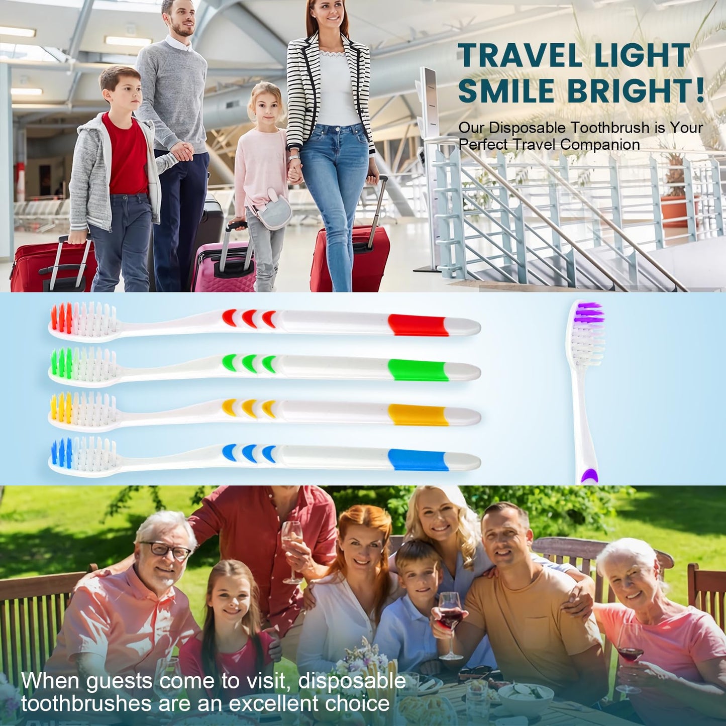 Navona 150 PCS Premium Individually Wrapped Bulk Toothbrush Pack, Disposable Toothbrushes, Kids Toothbrush, Medium Soft Bristle Toothbrushes, Ergonomics Handle, Perfect for Travel Hotel Donation
