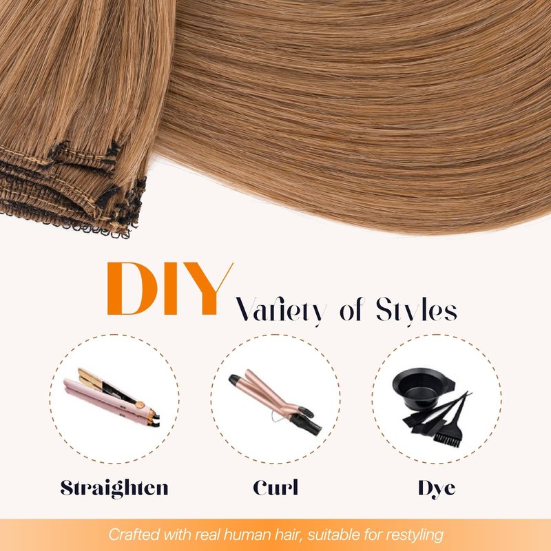 TESSHAIR 6PCS Clip in Hair Extensions Real Human Hair Short Clip in Extensions for Women Short Straight Hairpieces to Add Volume and Highlights 16 Inch Light Brown