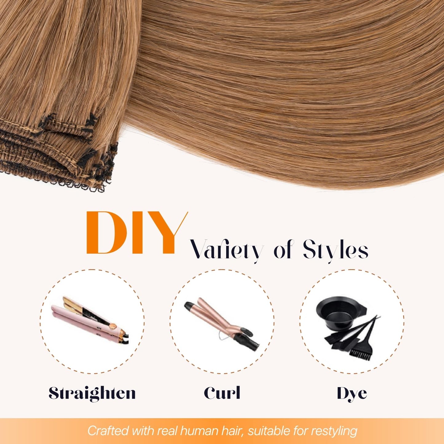 TESSHAIR 6PCS Clip in Hair Extensions Real Human Hair Short Clip in Extensions for Women Short Straight Hairpieces to Add Volume and Highlights 16 Inch Light Brown
