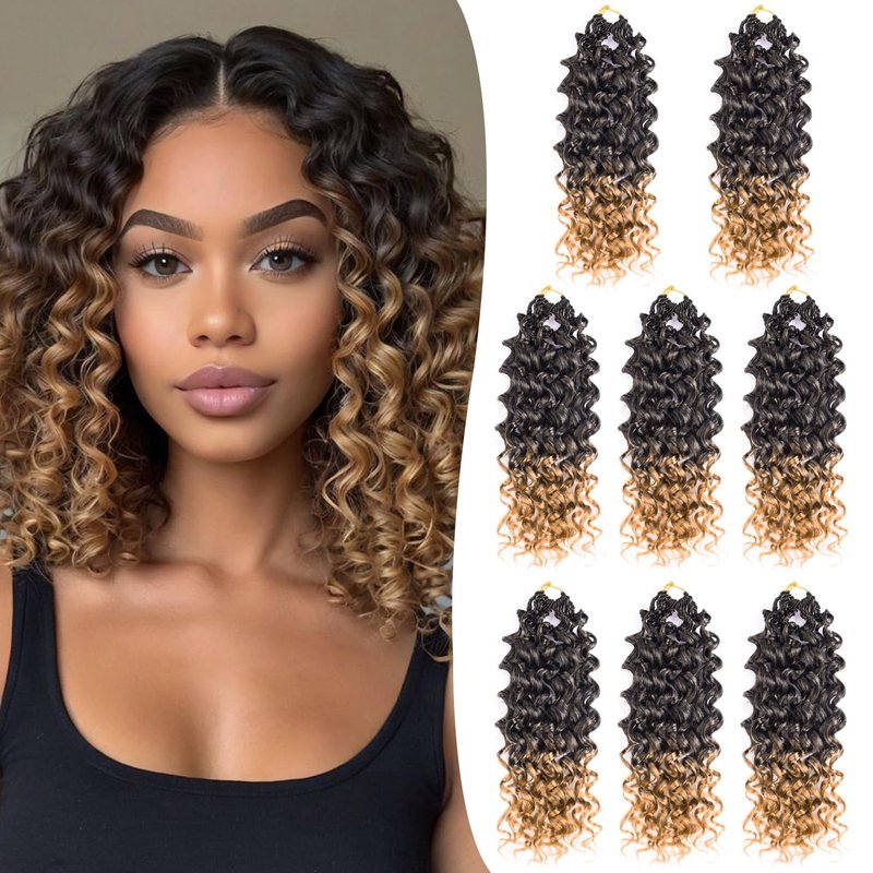 GoGo Curl Crochet Hair - 14 Inch Brown Water Wave Extensions | Synthetic & Human Hair Braids