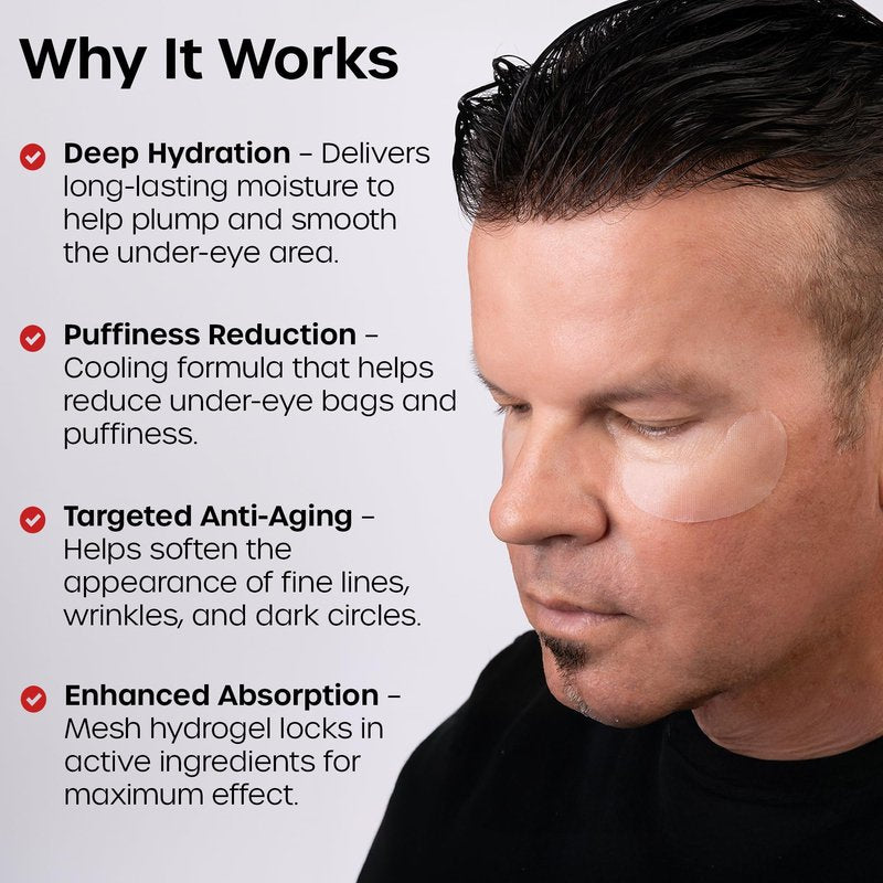 The Man Mesh Hydrogel Under Eye Patches for Men - Cooling, Hydrating & Firming Eye Masks for Dark Circles & Puffiness - Men's Anti-Aging Patches with Hyaluronic Acid, Collagen & Vitamin E. (6 Pairs)
