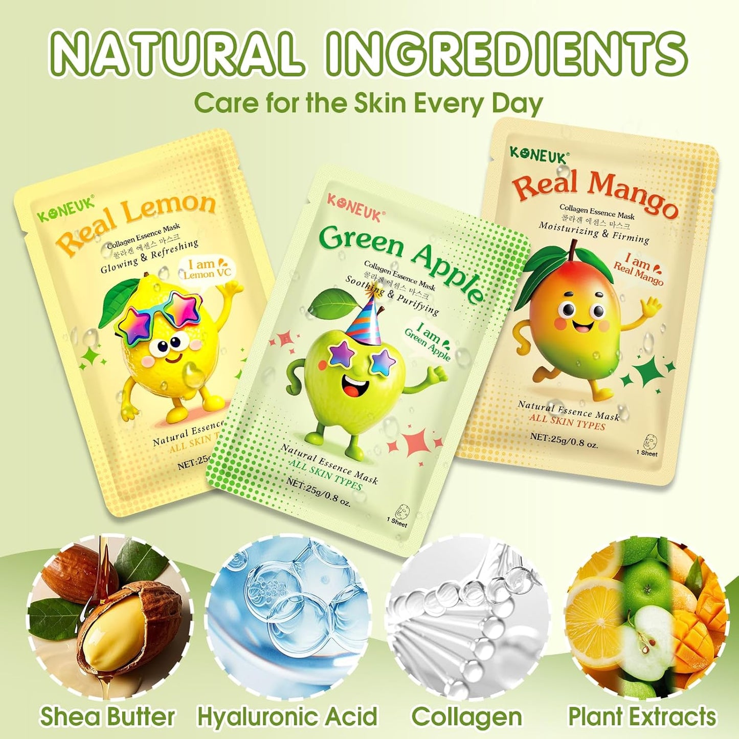 Fruit Collagen Face Masks - 56 Pack Hydrating Sheet Masks for Teens & Kids | Spa Gift Set for All Skin Types