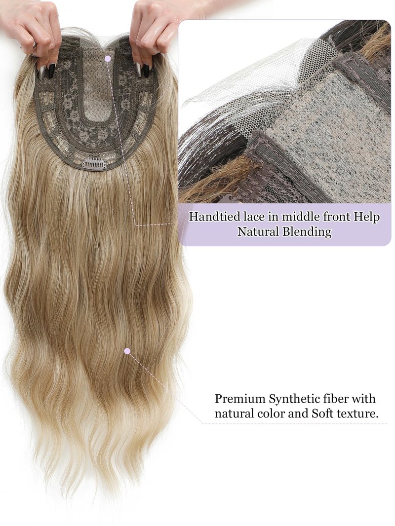 PANEWAY Hair Topper 20 Inch Wavy Synthetic Clip-In Topper for Women, Natural Looking Voluminous Hairpiece for Thinning Hair, Lightweight & Undetectable(20Inch,Brown Blonde with Dark Root)