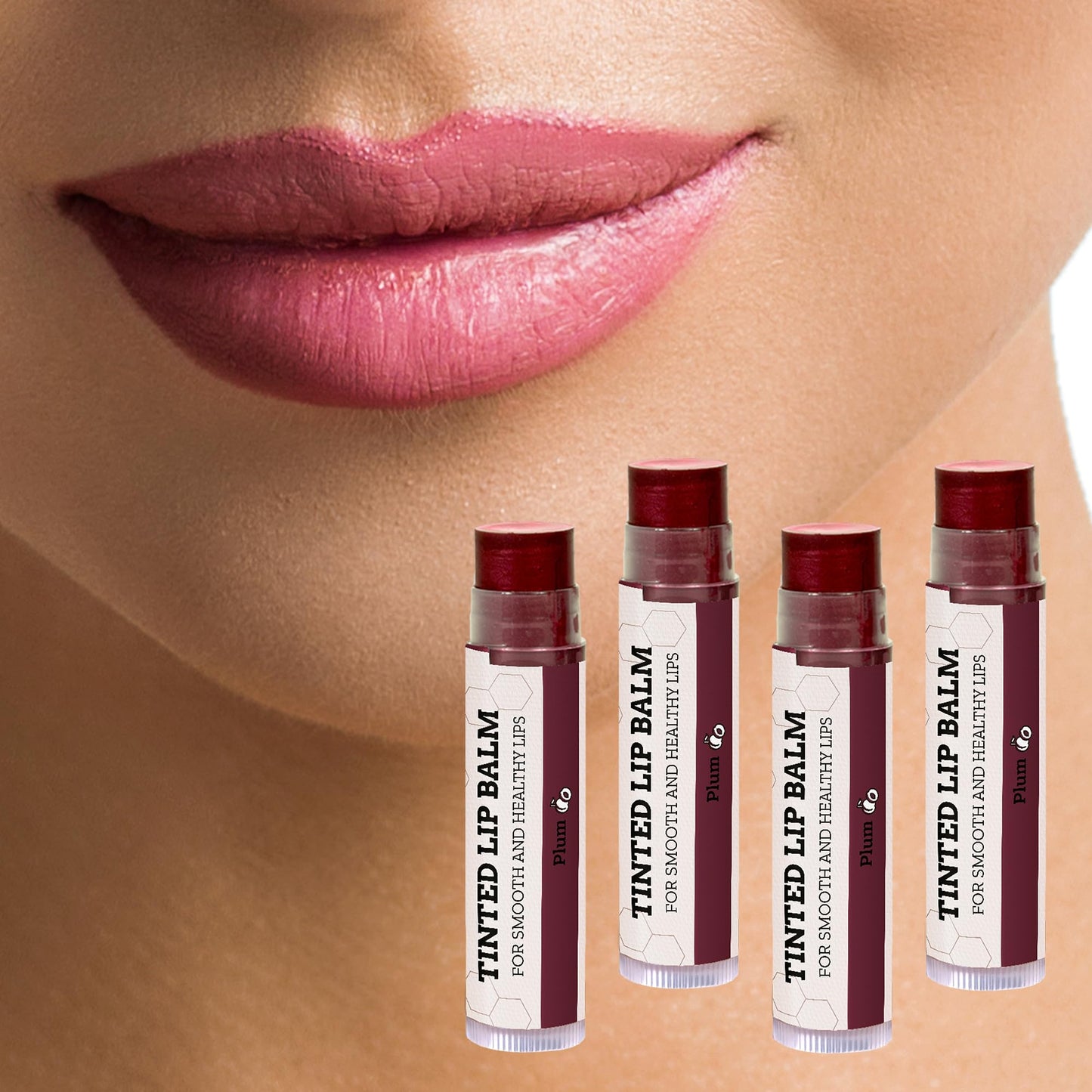 Earth's Daughter Tinted Lip Balm 4 Pack of Plum Color - Beeswax, Coconut Oil, Cocoa Butter, Vitamin E -Moisturize and Beautify, Paraben Free