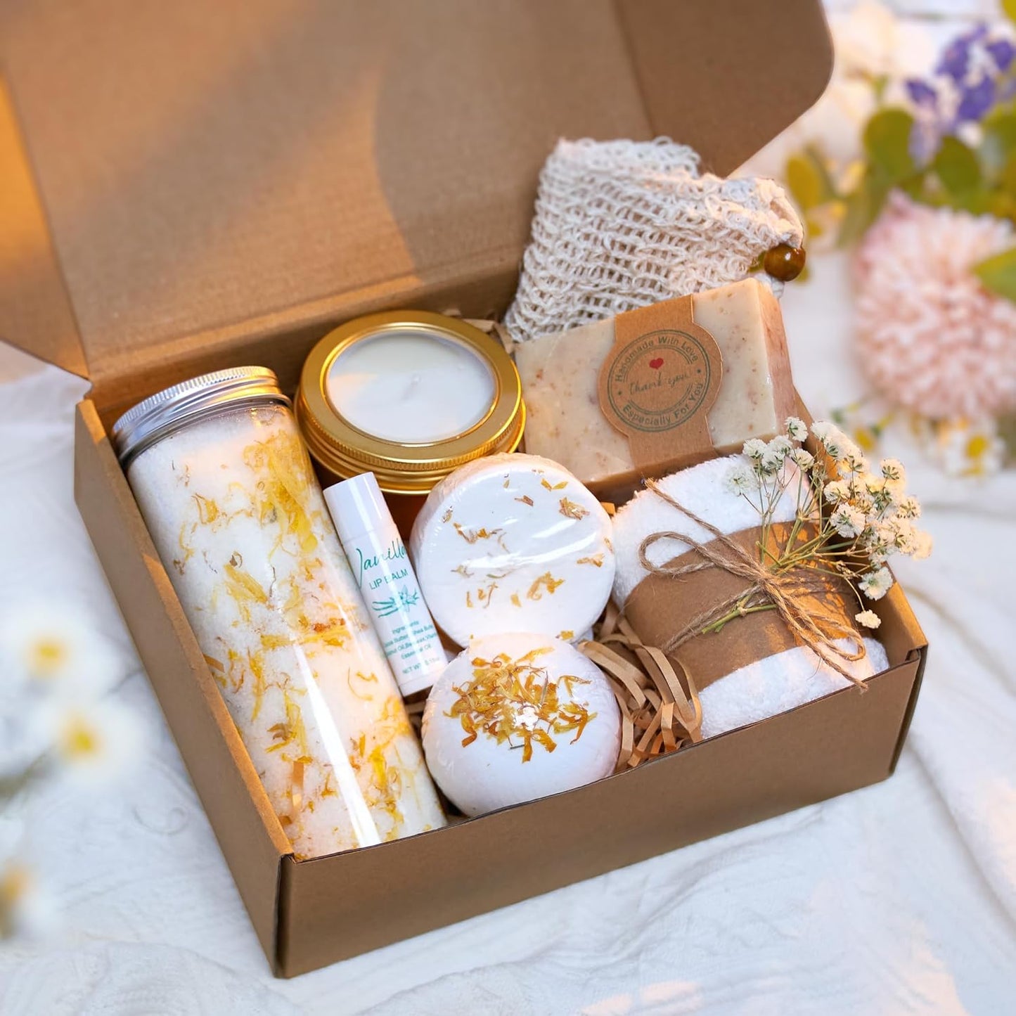 Natural Spa Gift Set for Her - Handmade Citrus & Vanilla Self-Care Package | Bath & Body Products
