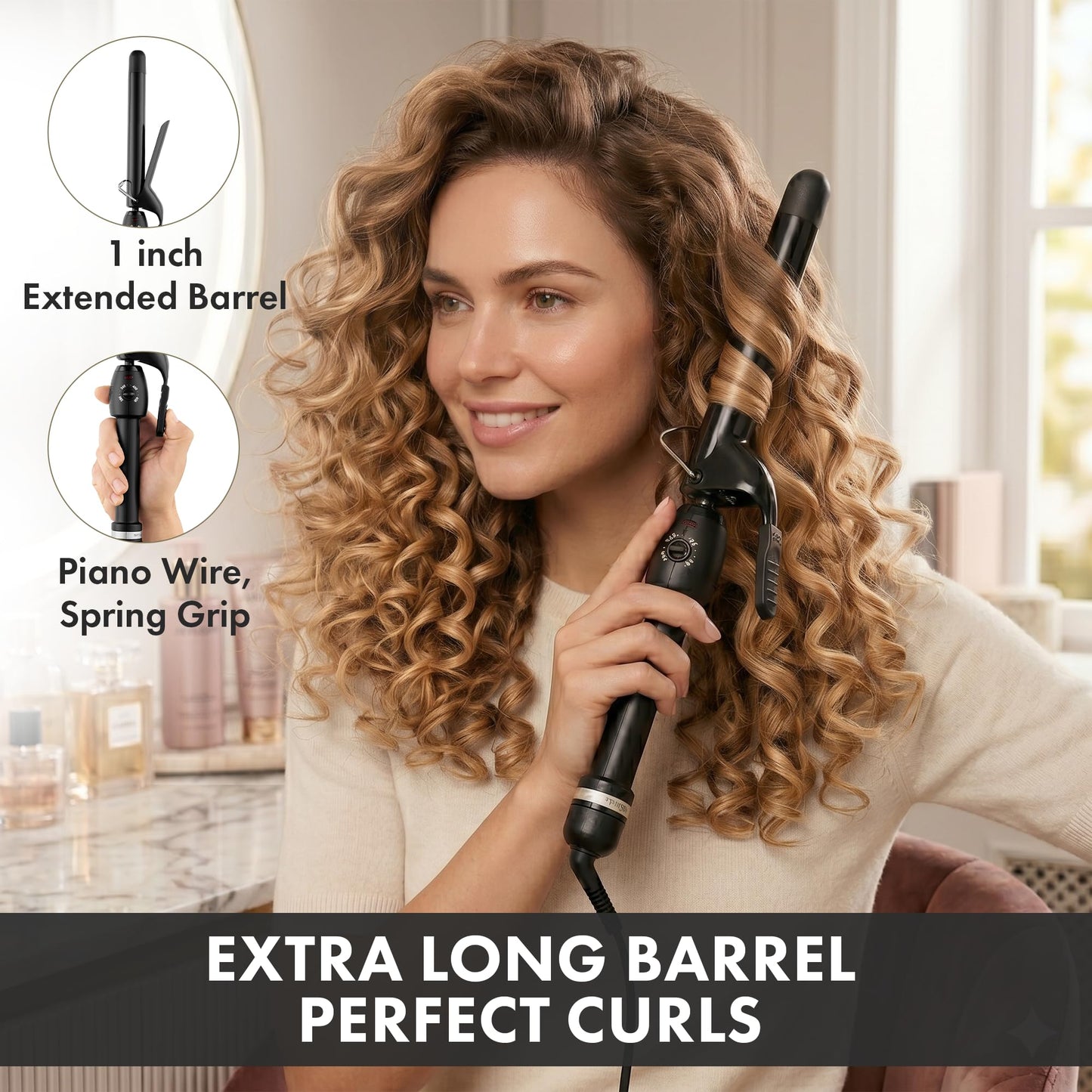 StyleCraft Stay-Temp Black Gold Ceramic Extended Barrel Curling Iron (1-inch)