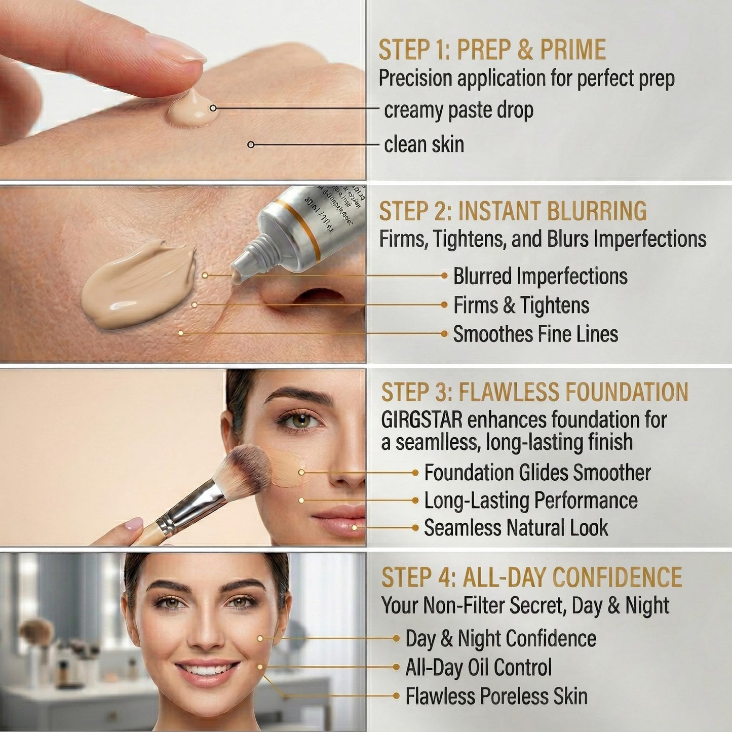 Girgstar Instant Face Blurring & Firming Primer for Face Before Makeup - Perfection Tightener Visibly Smooths the Look of Fine Lines, Wrinkles & Pores - Grips Makeup for Long Wear & Shine Control