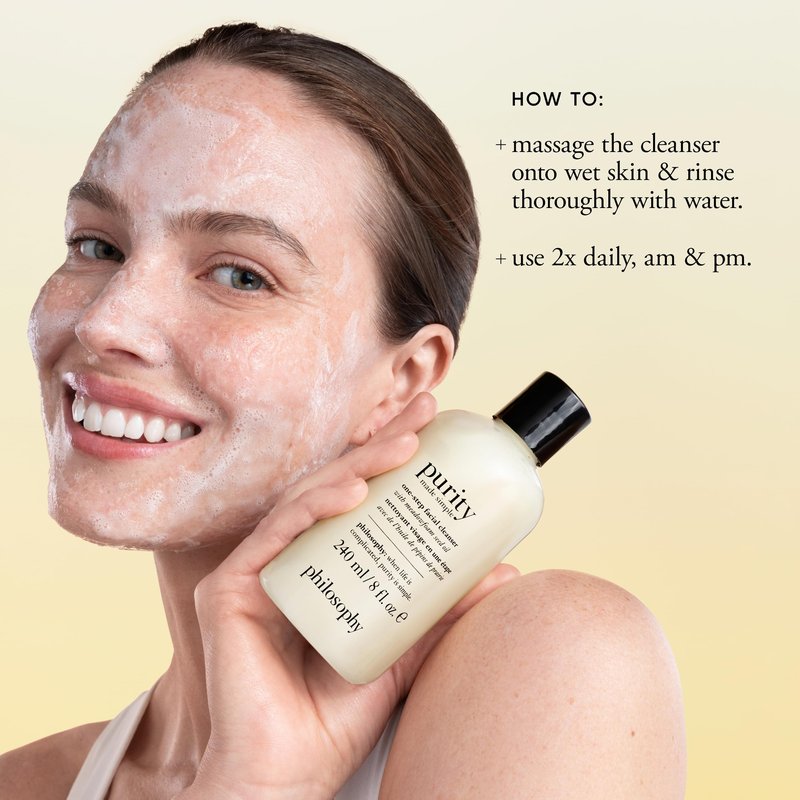 philosophy purity made simple one-step facial cleanser- with meadowfoam seed oil gently cleanses & melts away dirt, oil & stubborn makeup paraben-free face wash