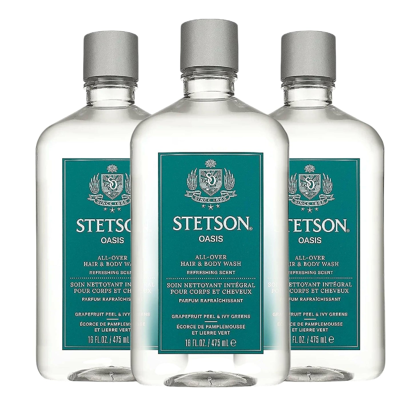 SCENT BEAUTY STETSON Personal Care All Over Hair & Body Wash Moisturizing Body Wash & Shampoo - 16 oz - 3 Pack - Spirit